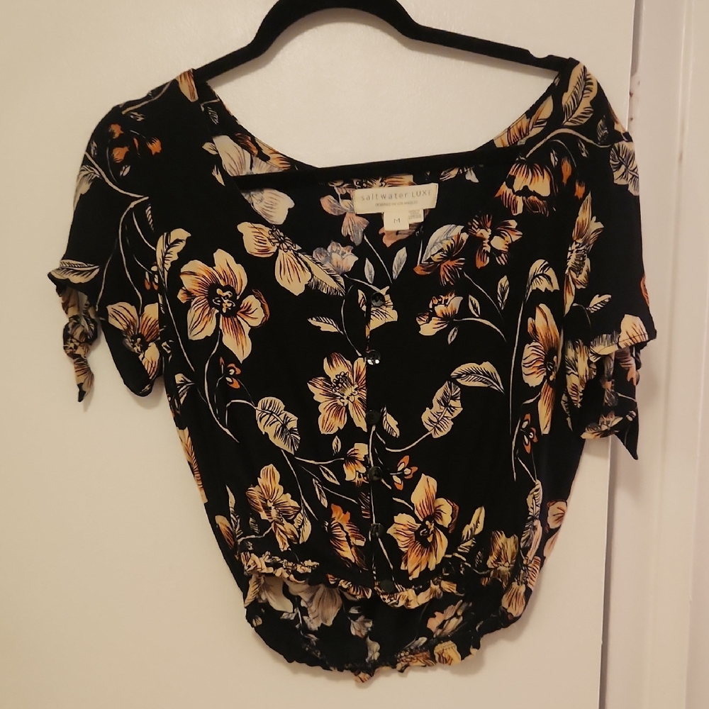 Saltwater LUXE Black and Gold Floral Blouse